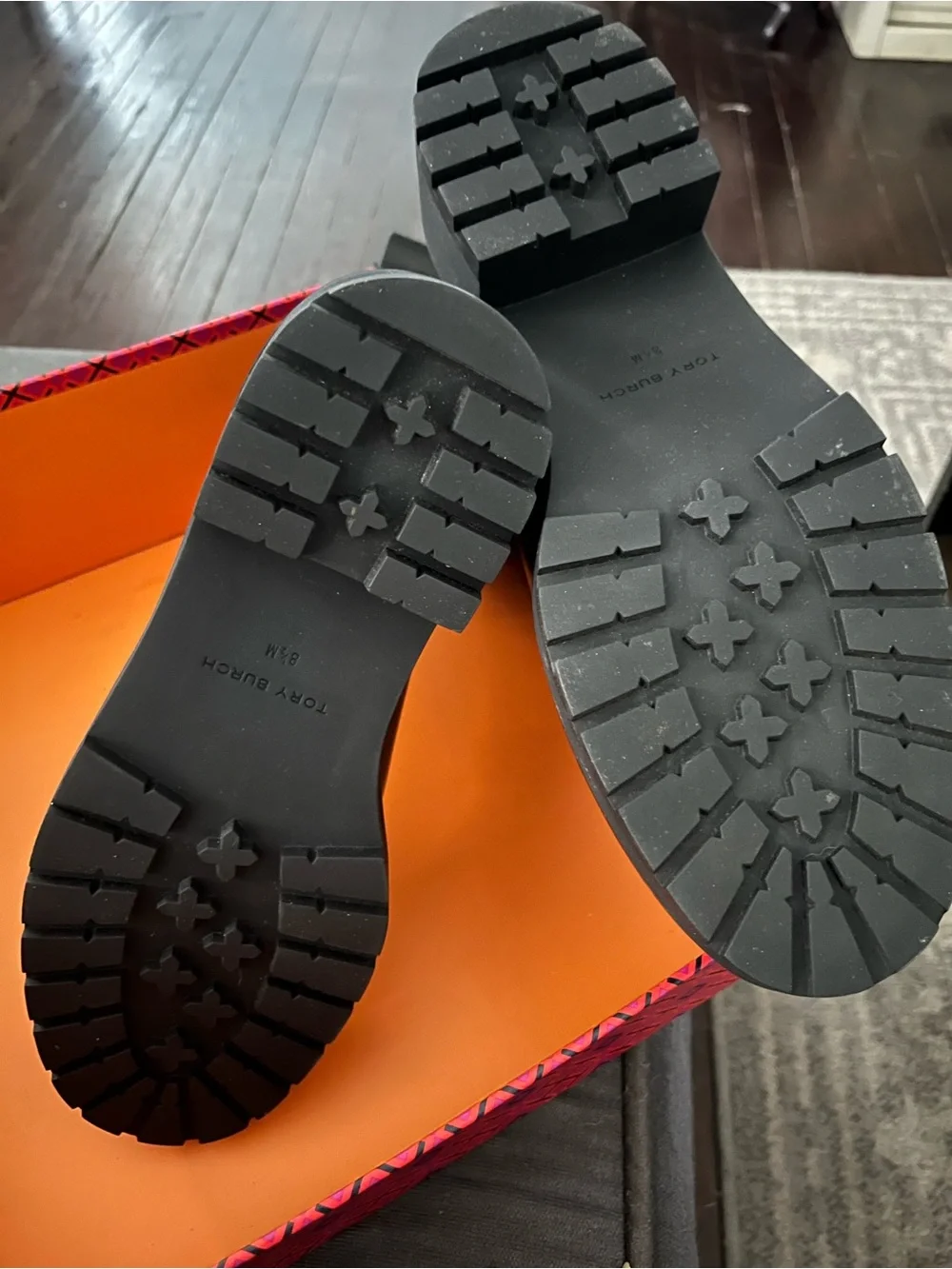 Tory Burch Black Leather Lug-Sole Combat Boots